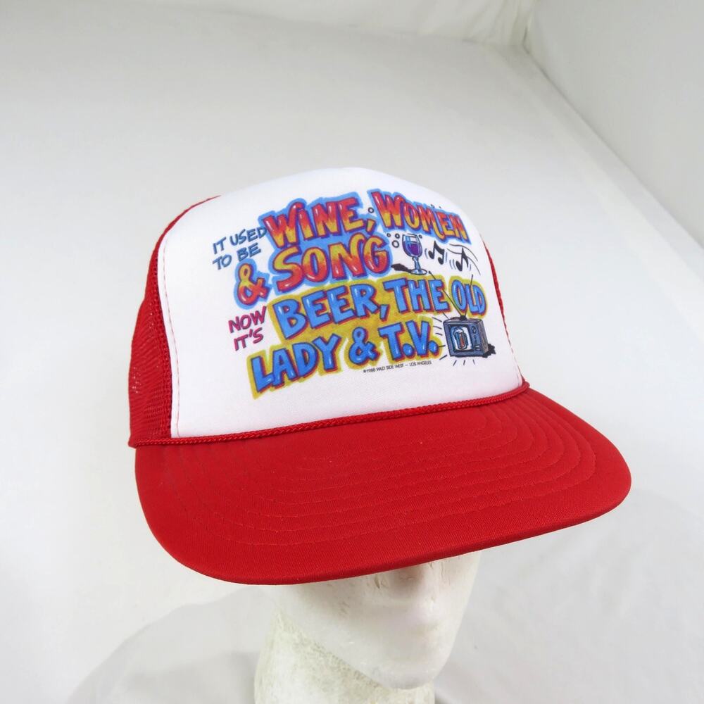 Funny Turning Old Wine Women Old Lady Beer Red White snapback Trucker Hat